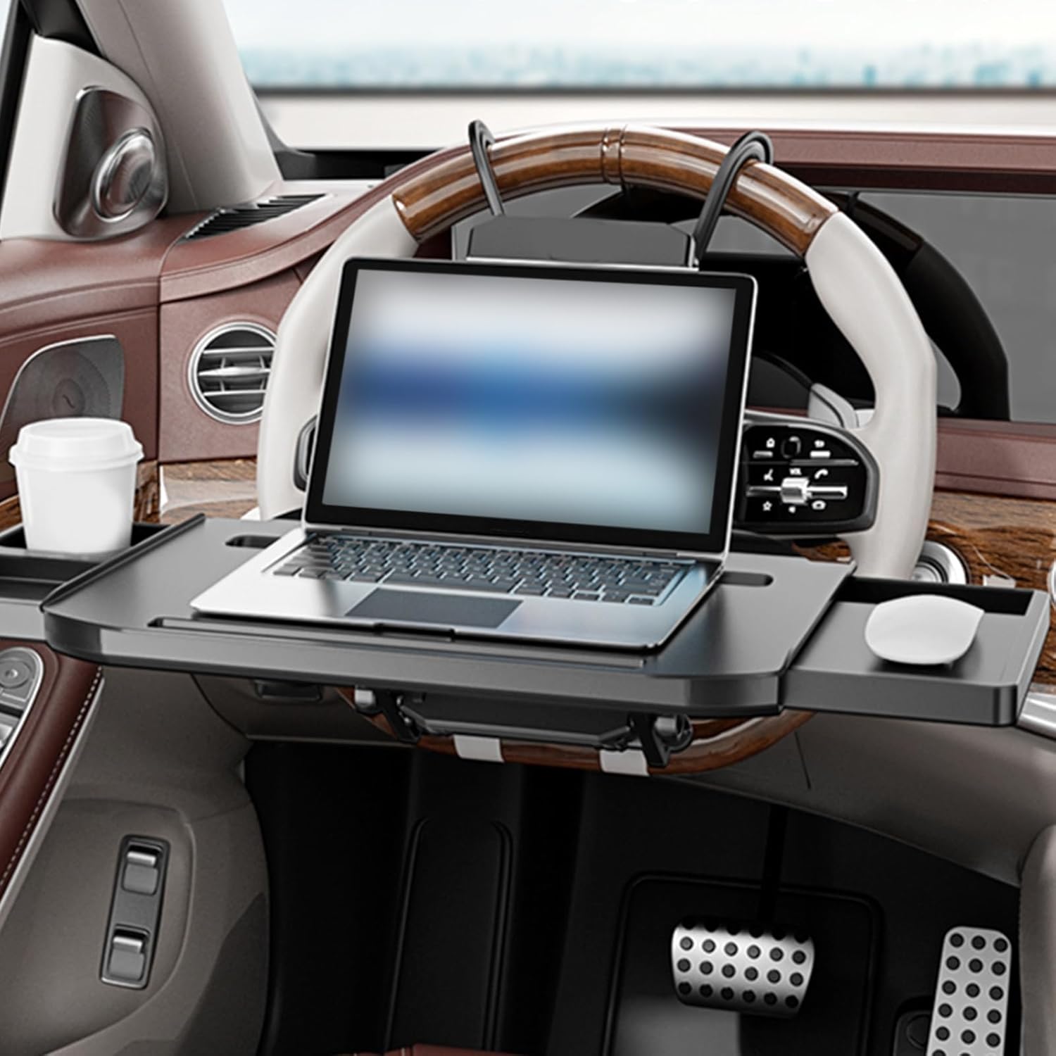 CHBMZ Plateau de Volant de Voiture, avec Plateau Extensible et Fente pour Gobelet, Bureau de Voiture Portable pour Travailler sur Ordinateur Portable, Manger, Boire et Gribouiller