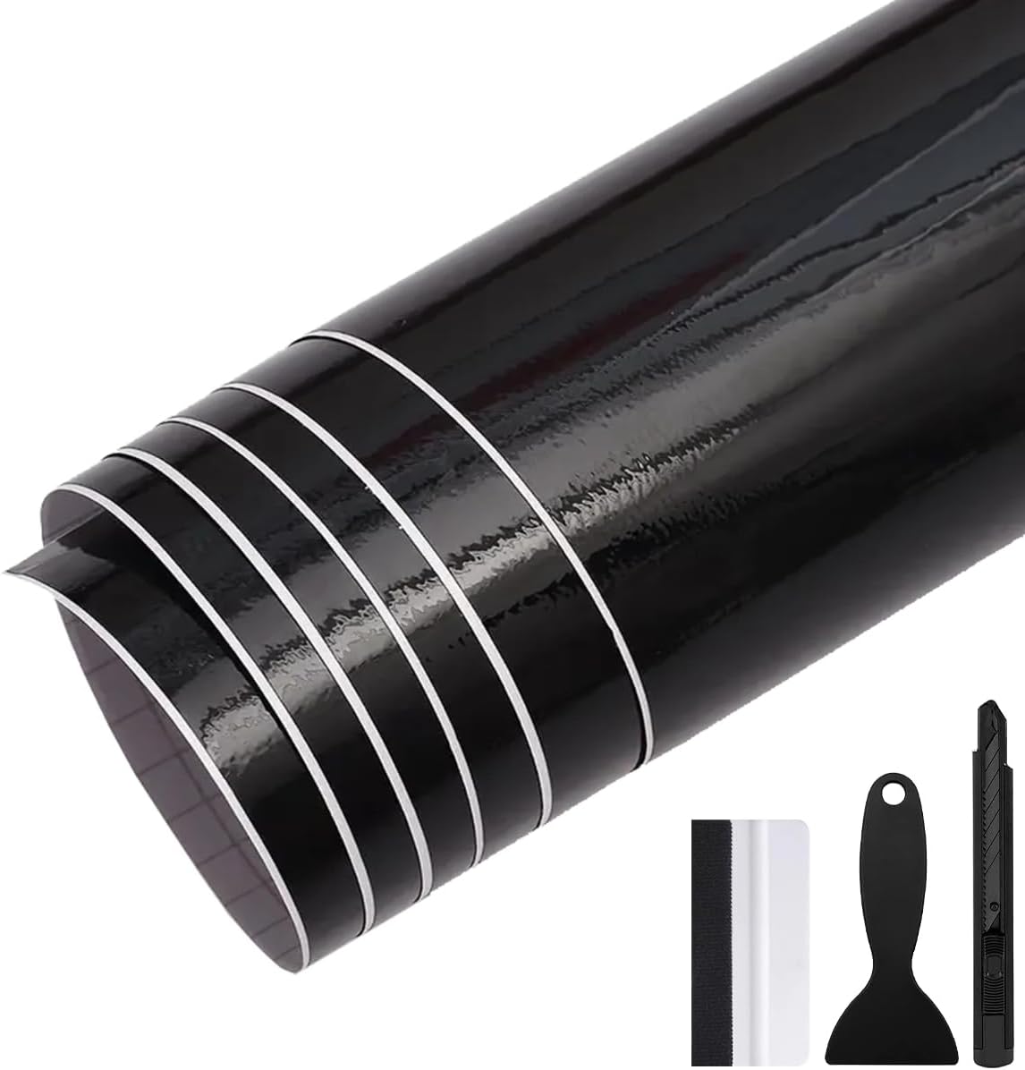 GRTHTATI 300cm x 30cm Covering Noir Brillant de Voiture Film Autocollant Adhésif Film de Protection pour Voiture Intérieure/Extérieure, Moto, Vélo (Noir Brillant, 300cm x 30cm)