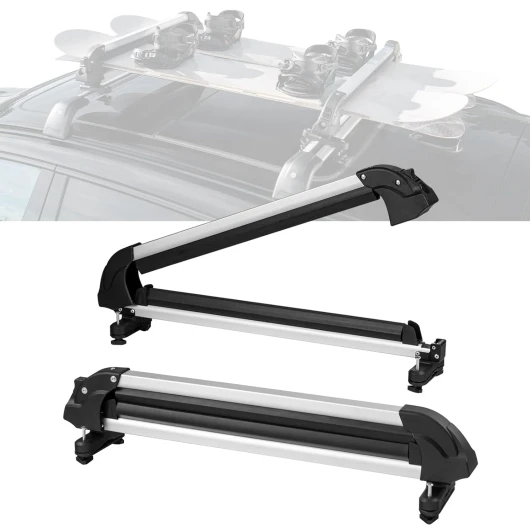 Porte-Skis sur Barre de Toit 80,5 cm, Support pour Planche à Neige Universel, Compatible avec la Plupart des Barres Transversales, Capacité 6 Paires de Skis ou 4 Planches, en Alu avec Verrou