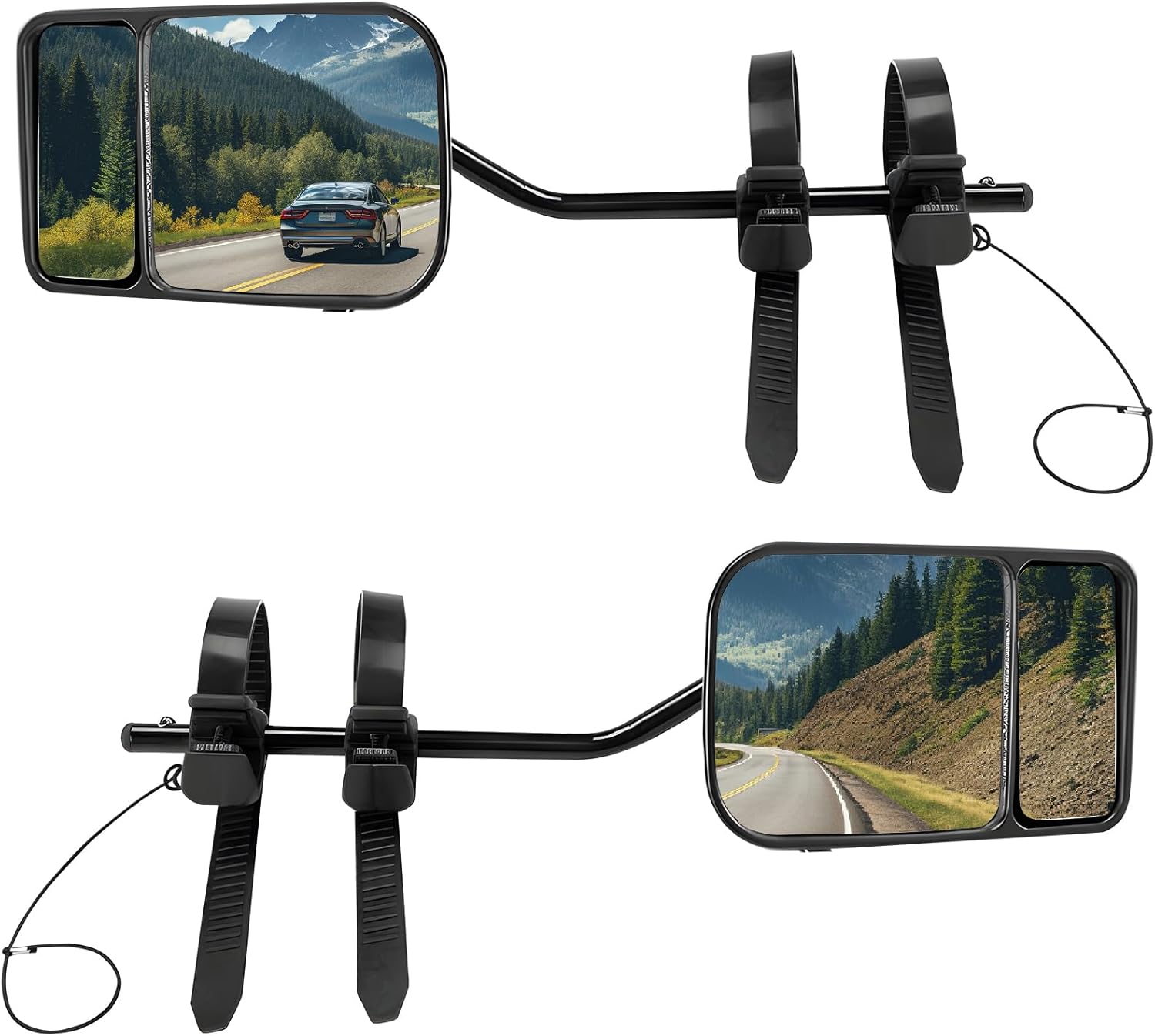 Rétroviseur de remorquage convexe pour caravane, camping-car, universellement réglable, avec clips et bandes élastiques pour voitures, remorques, camionnettes, SUV, camions, touristes