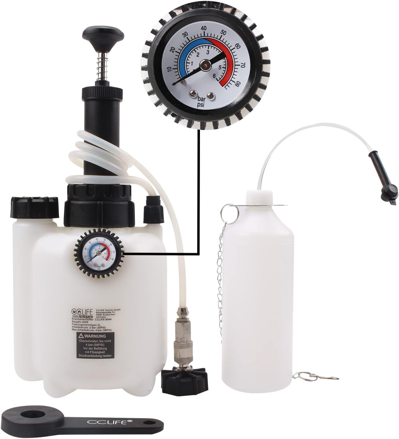 Purgeur de Frein Manuel 3L, Kit Vidange Liquide de Frein et d’Embrayage avec Adaptateur Universel E20