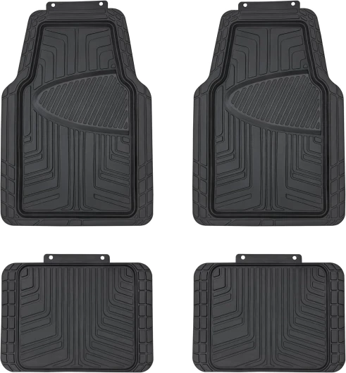 Lot de 4 tapis de sol en caoutchouc pour voitures, SUV et camionnettes Toutes saisons Noir
