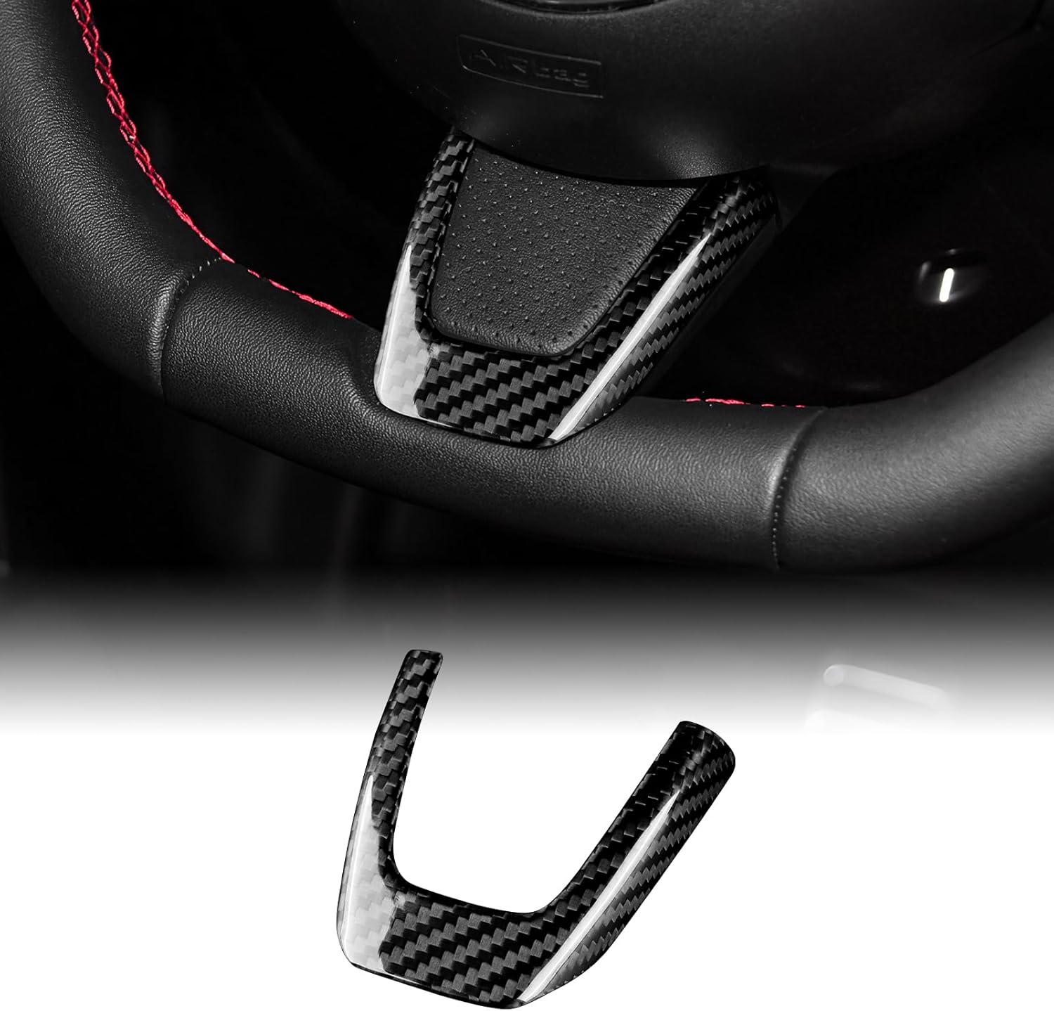 Fibre de Carbone dur pour FIAT 500 2012-2015 Abarth 595 2012-2015 Voiture Volant Menton Cadre Intérieur Panneau de volant Autocollant décoratif Accessoires, Cadeau, Noir