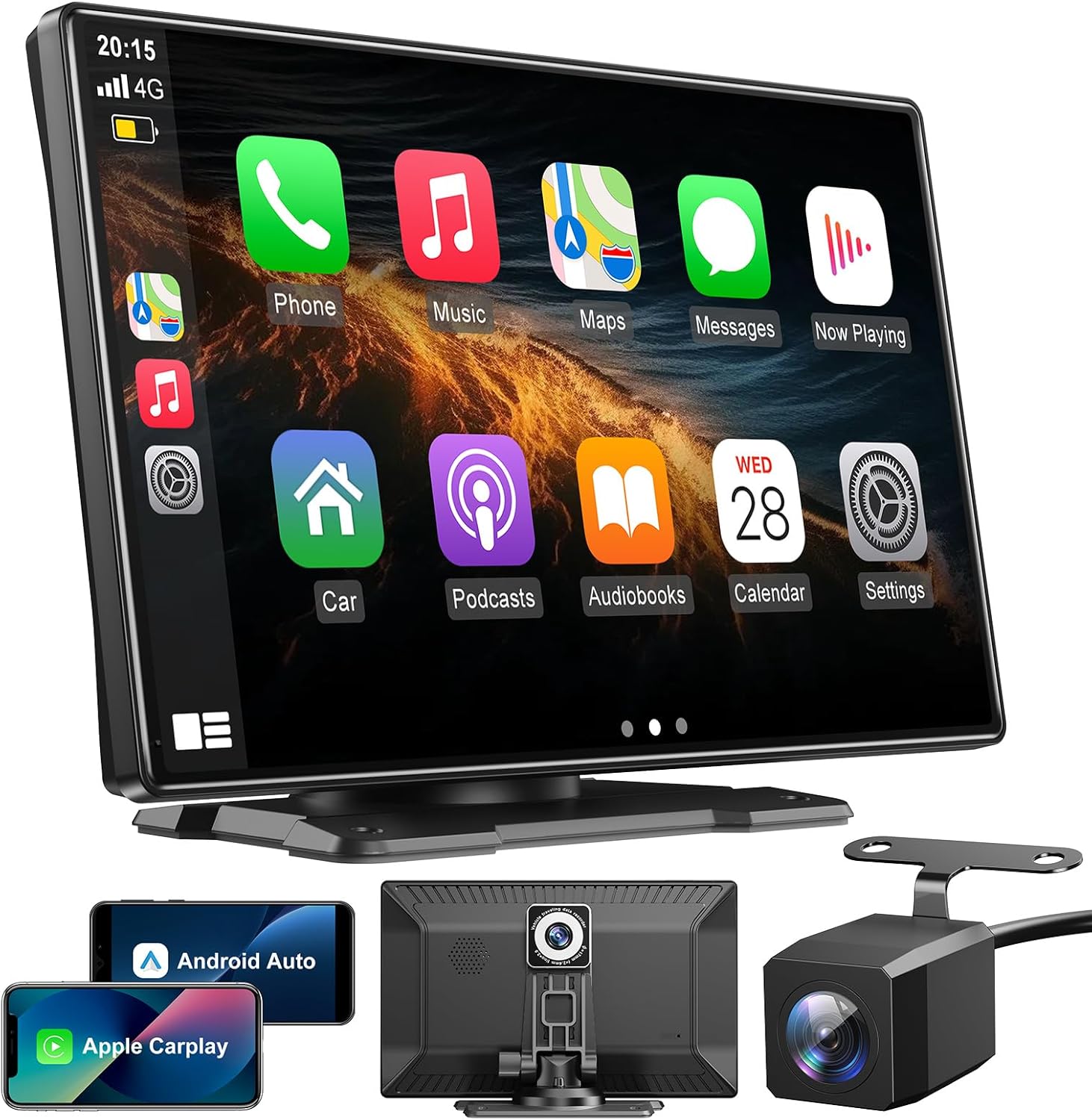 ESSGOO CarPlay Voiture, Supporte CarPlay sans Fil et Android Auto, Écran Tactile IPS 9 Pouces, Caméra Avant 2,5K et Caméra de Recul 1080P, Bluetooth 5.0, GPS, FM, AUX, Mirror Link, Carte TF 64G