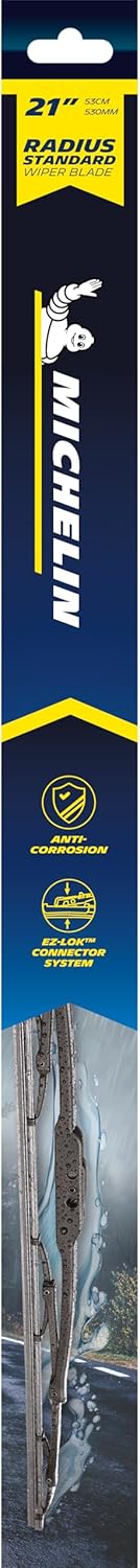 Balai d'essuie-glace standard Michelin Radius 21"/530mm, avec connecteur préinstallé, aucun outil nécessaire pour l'installation, Noir