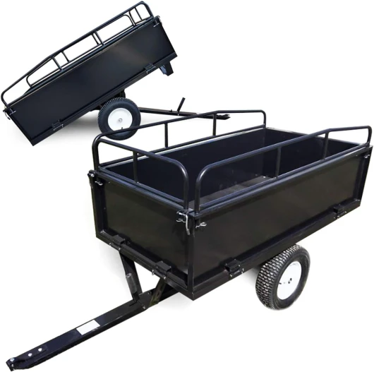 Remorque basculante sur pneus – 200 x 78 x 94,5 cm – avec Main Courante et Parois Amovibles – Dispositif d’attelage Universel – Jardinage, Transport
