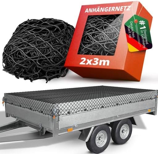 TIMELEOS Filet de remorque 2 x 3 m, Filet pour remorque, Filet de Chargement, Filet de Transport, Coffre de Voiture, Filet à Bagages, Mailles Fines (Noir)