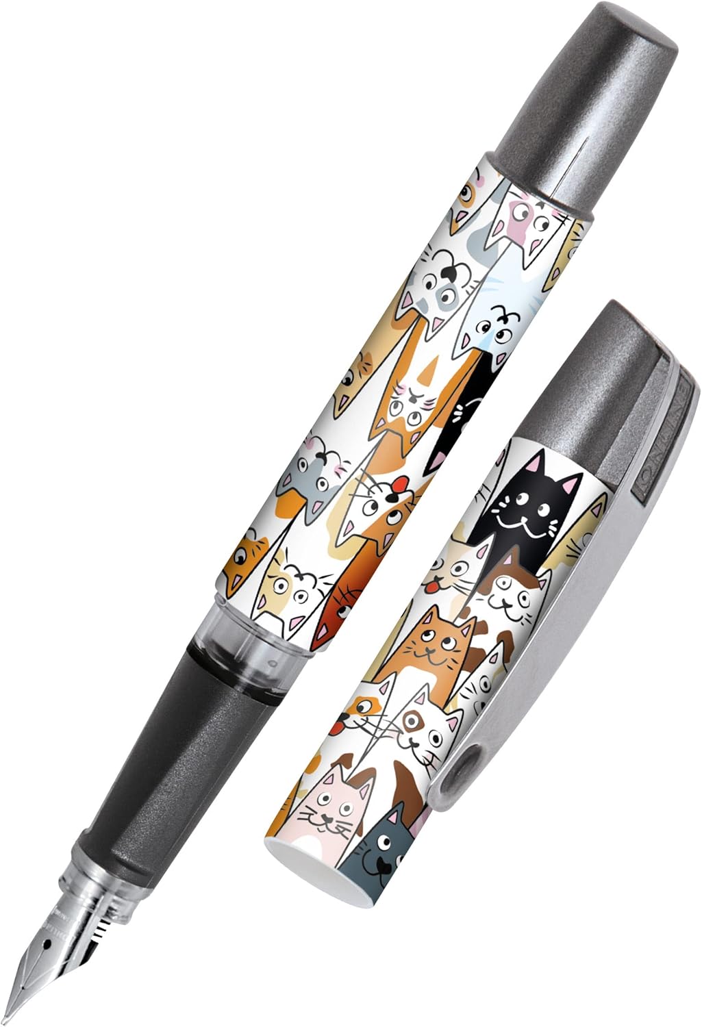 Stylo plume ergonomique pour l'école - Campus Fluffy Cats - plume iridium M (moyenne) robuste, utilise des cartouches d'encre standard, rechargeable, pour filles/garçons/adultes