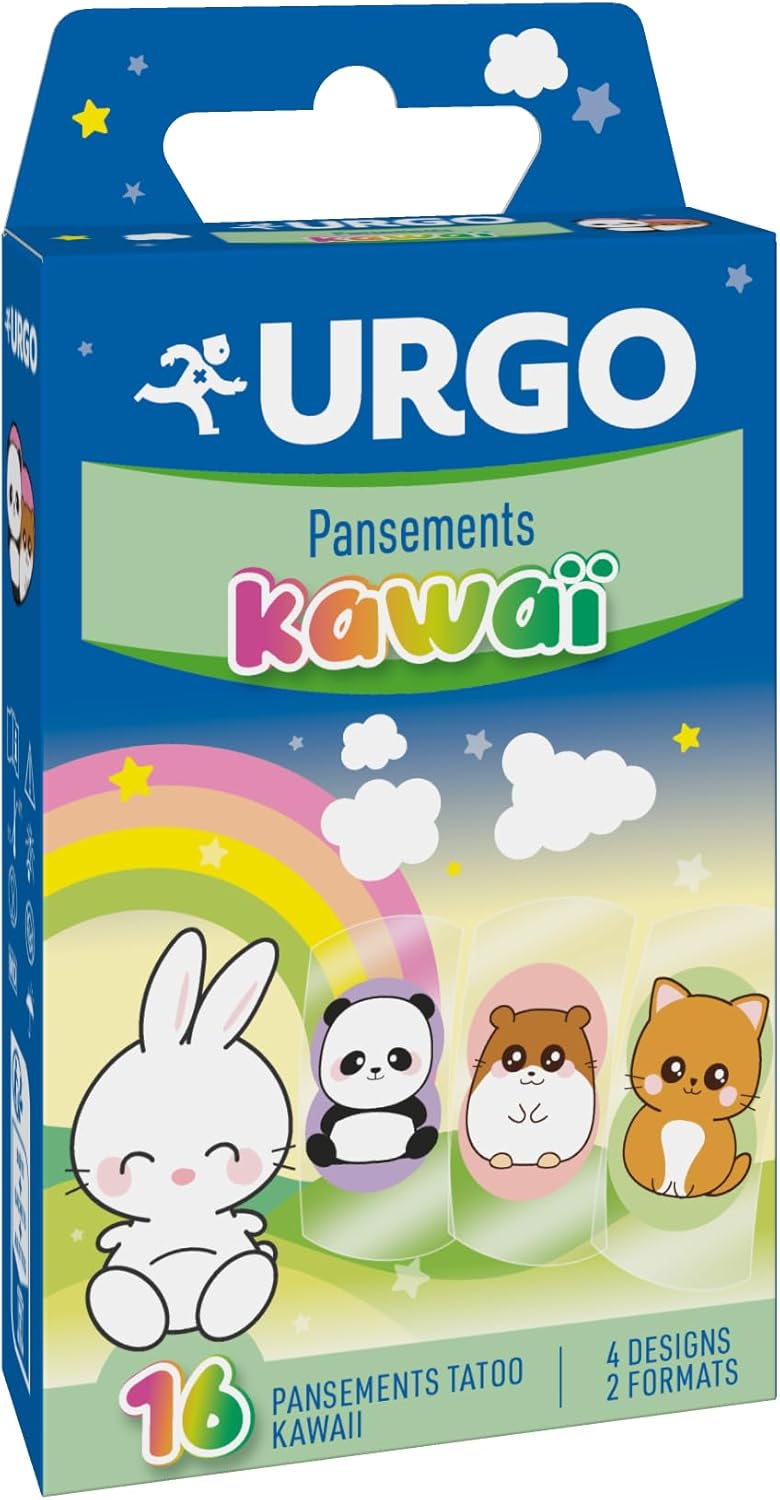 Pansements Kawai - Protection des Plaies Superficielles - 2 Formats et 4 designs Animaux Mignons : Panda, Lapin, Chat et Hamster - 16 Pansements