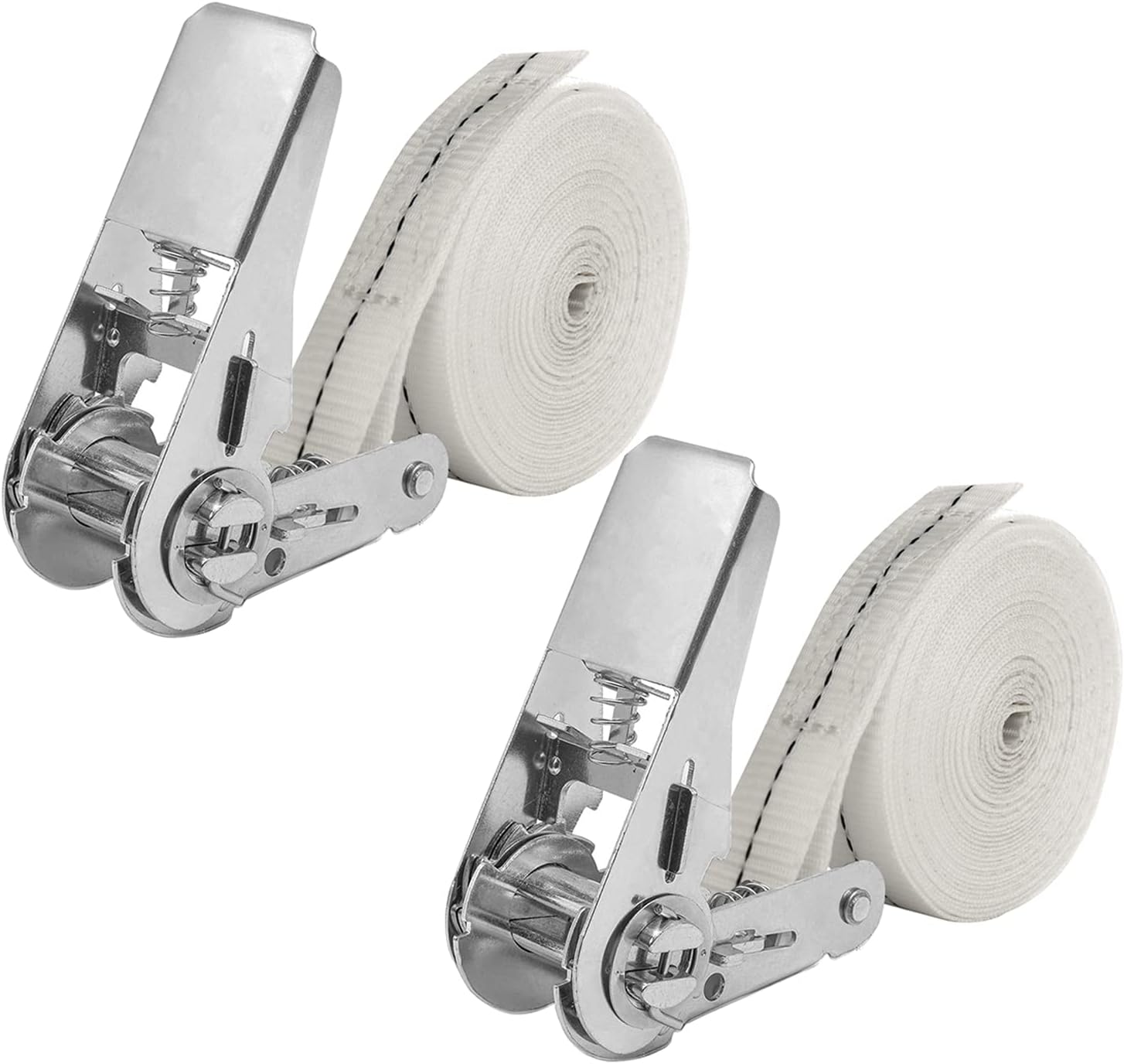 Sangles d'Arrimage avec Cliquet, 2 Pièces 6m Sangles à Cliquet Sangles d'Arrimage 25mm Sangles à Cliquet, Charge 800 kg, Sangles d'Arrimage Extrêmement Robustes pour Sécuriser la Charge, Blanc