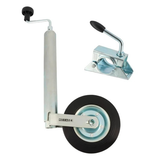 Roue Jockey - Tube acier 48mm - Jante métal - Bride de fixation acier diam - 48mm - compatible tous types de remorques