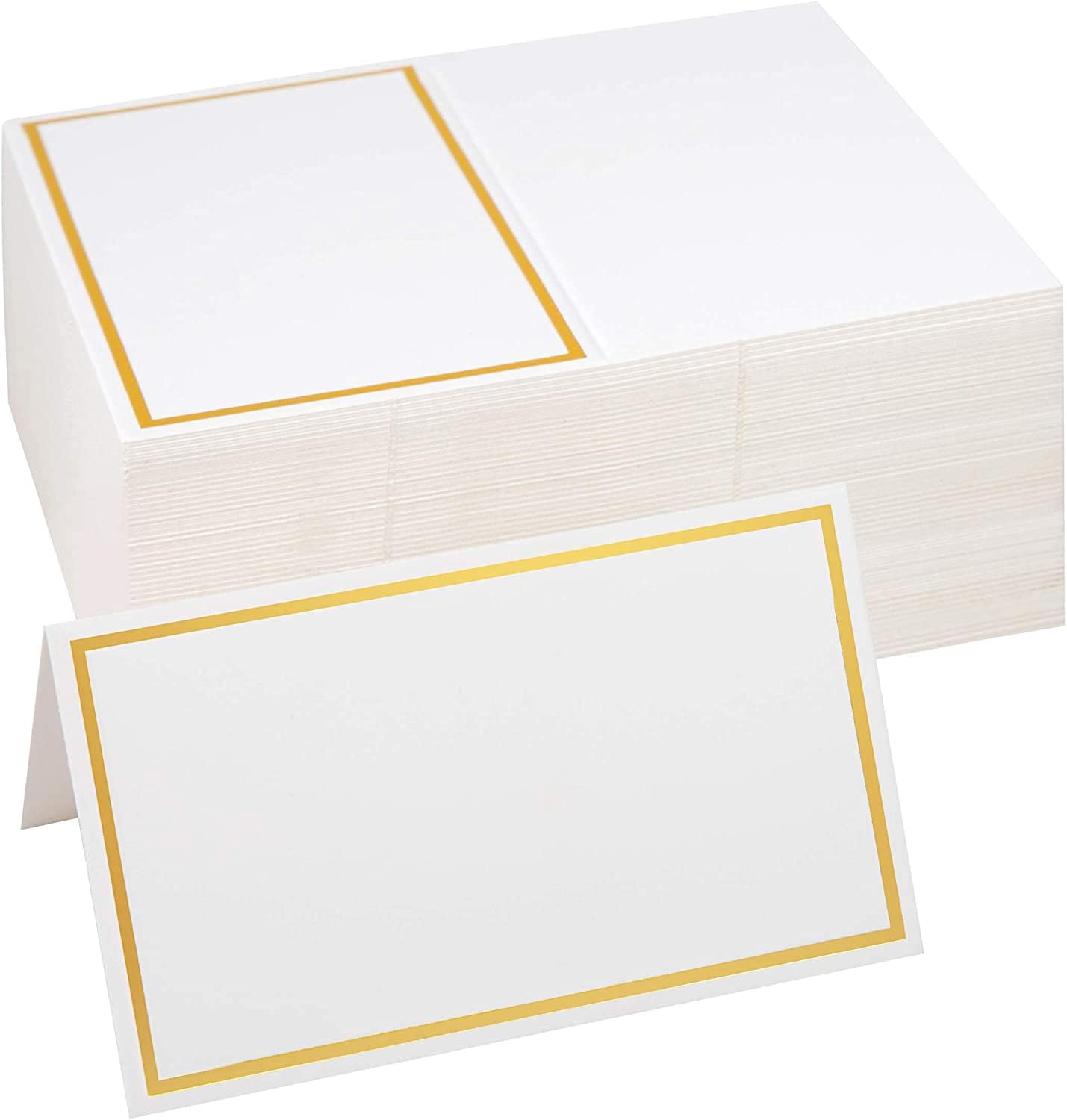 Cartes de Place, Carte de Noms Cartons de Placement Blanches Cartes Chevalet Porte-Nom avec Bordure Dorée pour Fête Banquet Mariage Festival Décoration 8.5 x 5 cm 100 Pieces