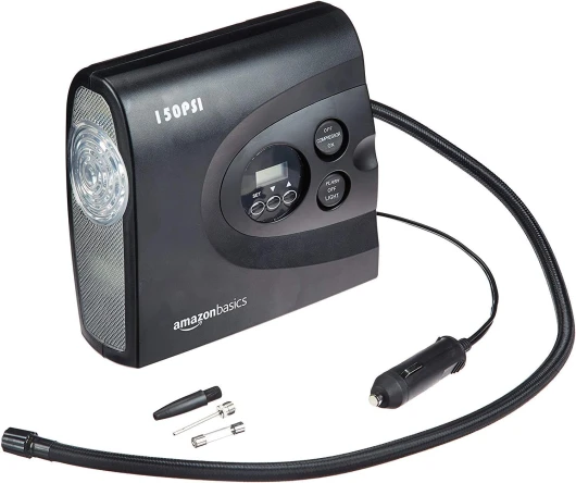 Compresseur d'air portable compact, gonfleur de pneus, arrêt automatique avec lumière LED, DC 12V, 10,34 bars, noir