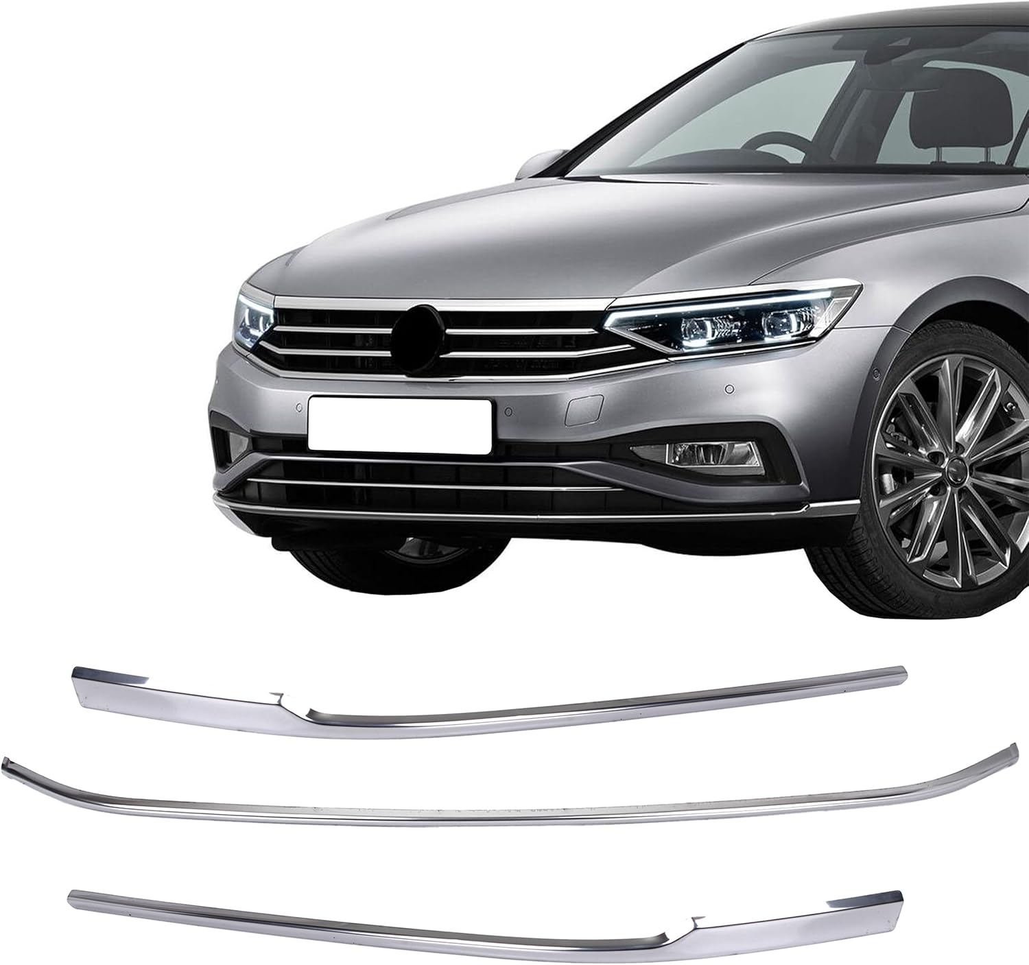 INLY Lot de 3 baguettes de pare-chocs avant en acier inoxydable chromées compatibles avec Passat B8 (à partir de 2020)