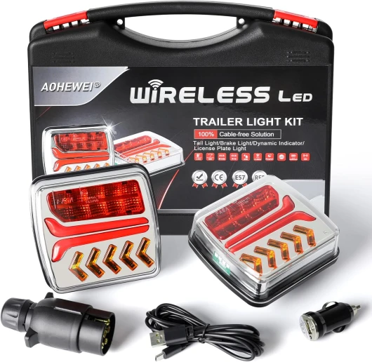 Feux arrière de remorque sans fil LED Feux arrière de camion magnétiques sans câble 12 V approuvés ECE avec prise 7 broches pour remorque, camion, caravane ou camion