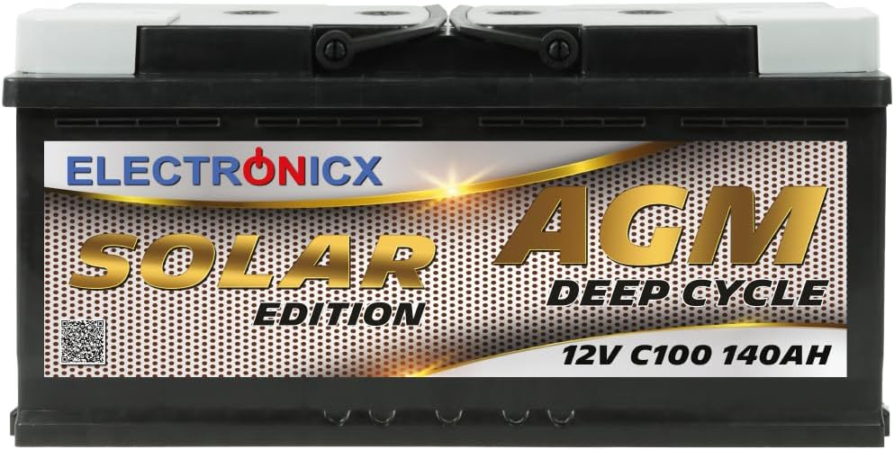 Batterie AGM 140Ah Batterie Solaire Haut de Gamme Solar Edition 140 Ah Batterie AGM 12V Idéale pour Voitures et Panneaux Solaires Camping Camping Car