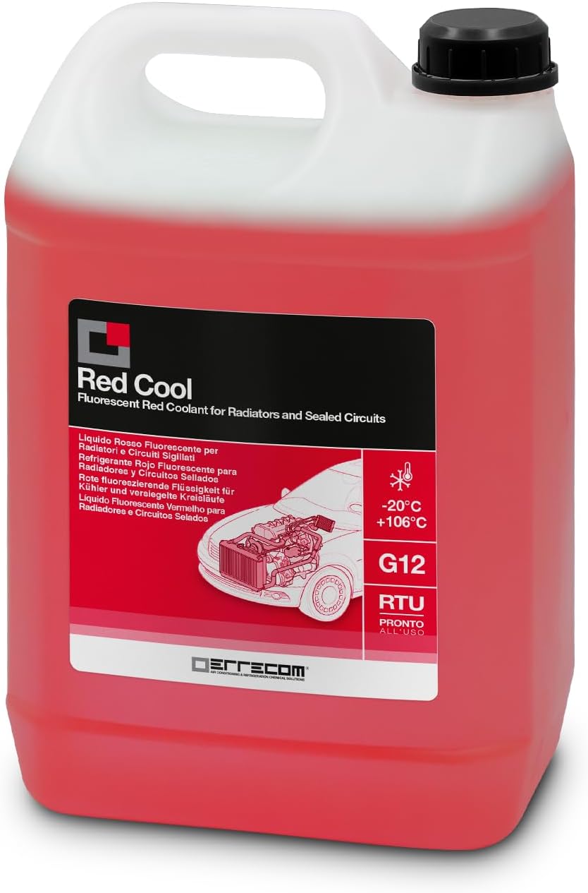 Red Cool, Liquide de Radiateur Rouge Fluorescent -20°C, antigel G12 avec Paquet d'inhibiteurs à Base Organique OAT, Prêt à l'emploi, 5 litres Rouge, G12, -20°c Prêt À L'emploi 5 Litres