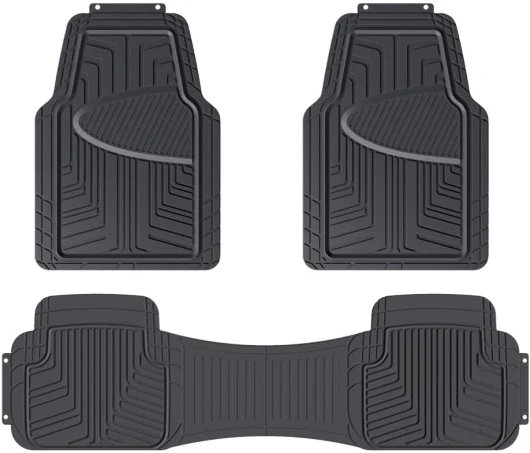 Tapis de sol en caoutchouc à couverture complète 3 pièces pour voitures, VUS et camions, noir