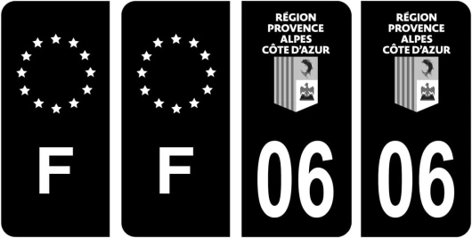 HADEXIA Lot 4 Autocollants Plaque immatriculation département 06 Alpes-maritimes Région Provence PACA Noir & F France Europe