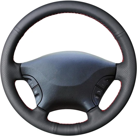 MEWANT Housse de volant en cuir microfibre pour Mercedes Benz W639 Viano 2006-2011 / Vito 2010-2015 / Volkswagen VW Crafter 2006-2016 - Style 1 : cuir microfibre + fil rouge