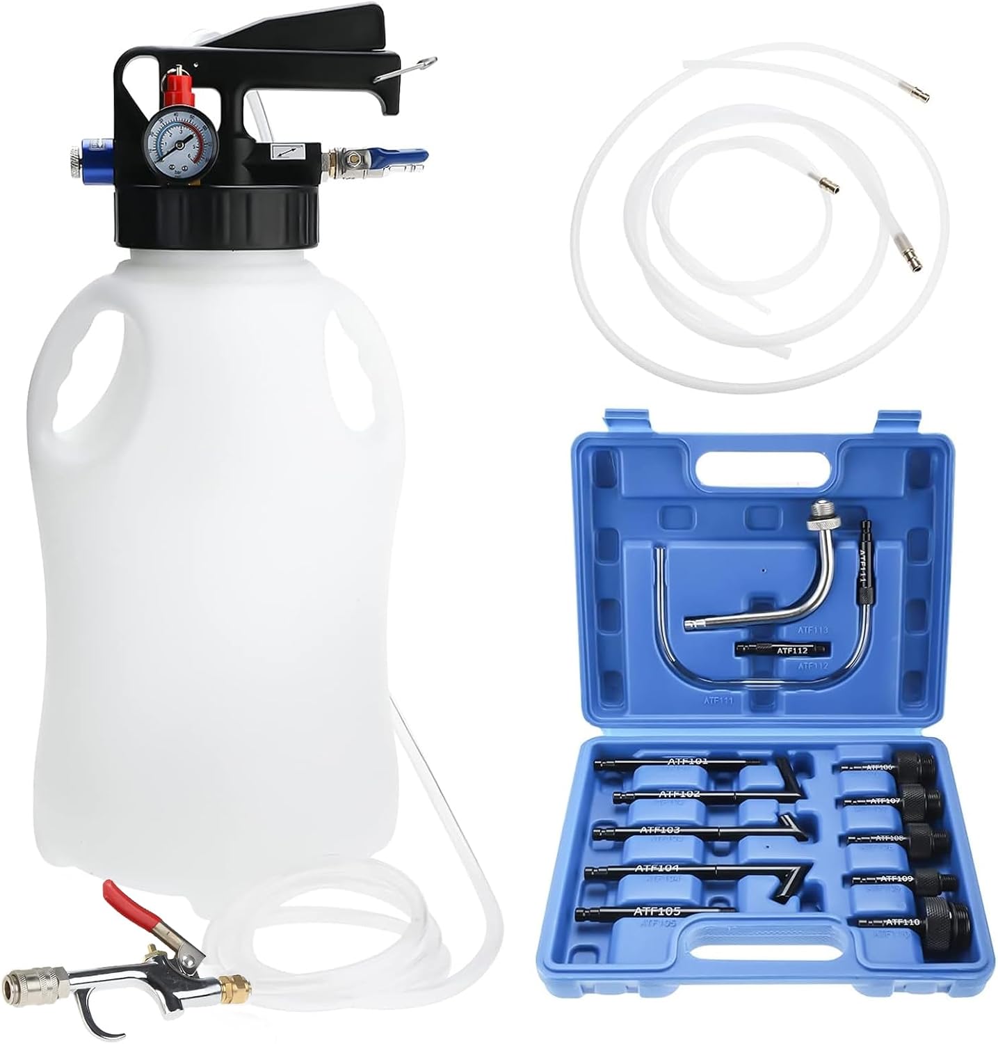 FreeTec Remplissage Boite de Vitesses, 10L Automatique Pompe Extractionet et Distribution de Huile Transmission, Outil Remplissage Hulie Boite de Vitesse avec 13 ATF Adaptateurs pour Voiture