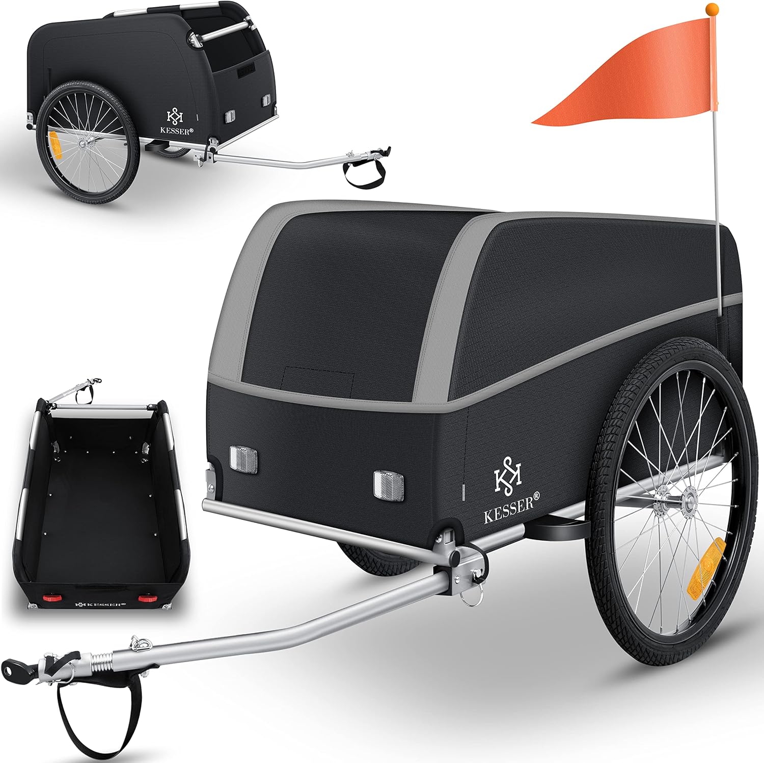 KESSER® Remorque de vélo Remorque de Transport Remorque à Timon Haut avec attelage, Couvercle Inclus Fonction Pliante Timon Haut Remorque pour vélo Boîte de Transport de 120 litres Max - 40 kg