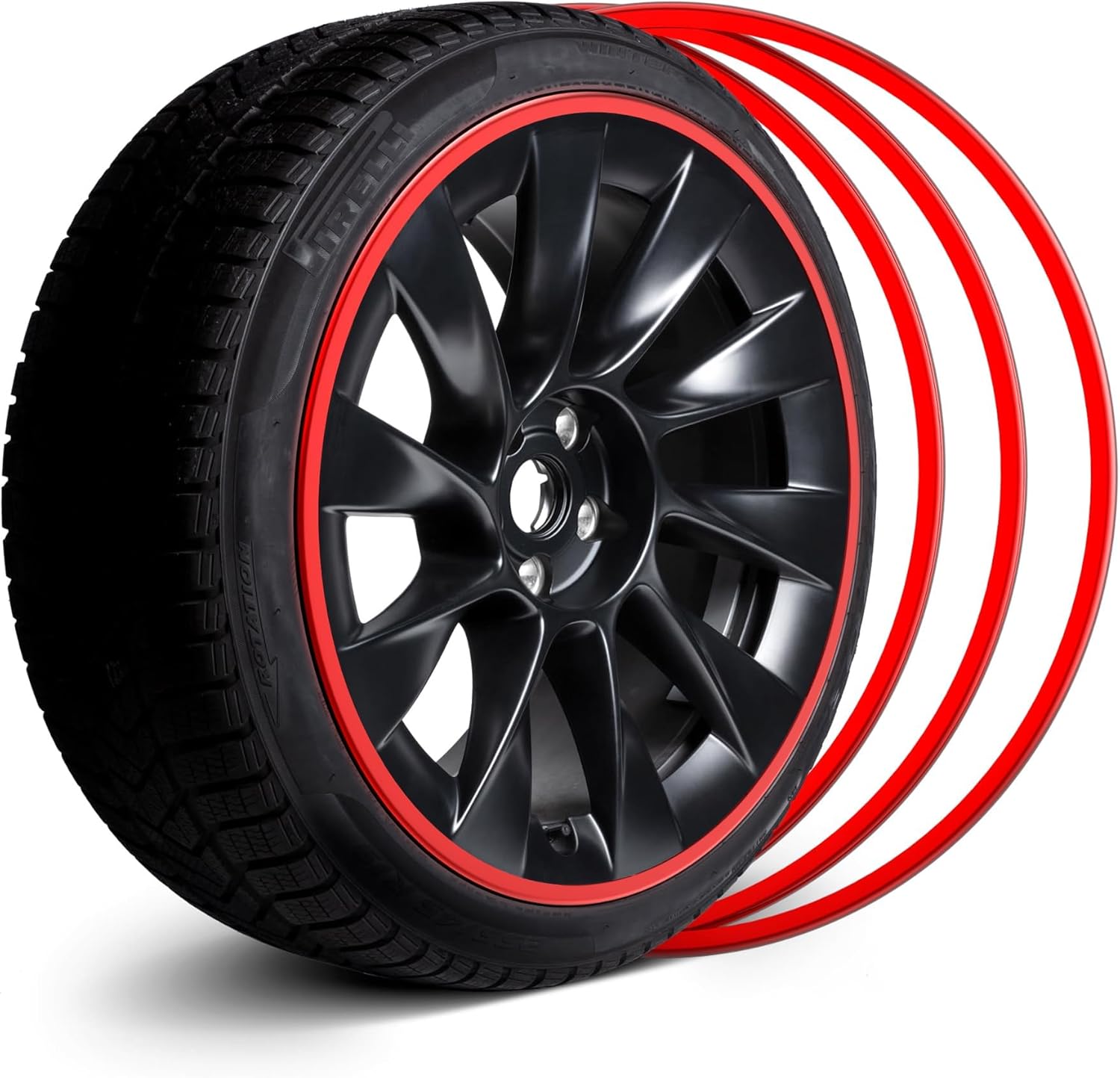 Protecteur de jante en alliage automobile - Couvre l'intégralité de la jante du moyeu - Bandes pour prévenir les rayures de bordure - Ensemble de 4 protecteurs de jante Facile à installer(17'', Rouge)