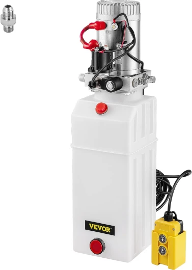 Pompe Hydraulique 12 V 8 L, Pompe Hydraulique Remorque Simple Effet Réservoir Plastique, Démarrage Rapide Débit d'Huile Rapide Aucune Fuite, Remorque Élévateur à Ciseaux