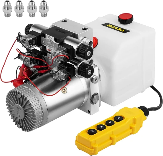 Happybuy Pompe hydraulique à double action - Unité d'alimentation hydraulique - Double solénoïde - Alimentation hydraulique 12 V CC - Réservoir de 4,5 litres - Pour remorque, levage de voiture