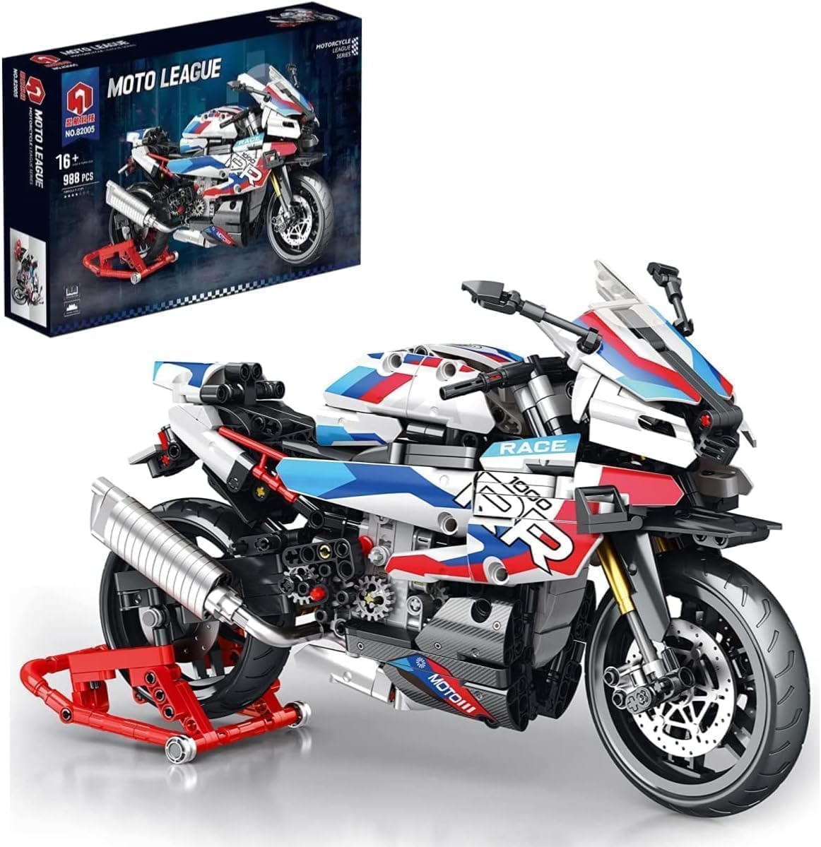 Tirff Technic Moto de Blocs de Construction pour BMW M 1000RR, 988 Pièces MOC Moto Jeu de Construction, Modèle de Moto À Collectionner Blocs de Construction Modèle Compatible avec Leg