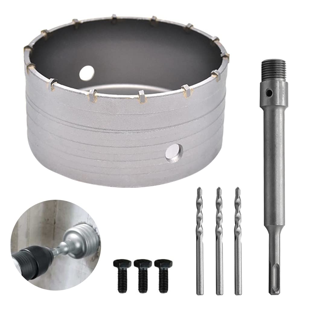 150mm Scie à Cloche Bi-Metal pour Carrelage Beton, Scies Cloches Carotteuse Trépan Beton, avec Adaptateur SDS Plus 220 mm et 3 Foret de Centrage 110 mm (150MM)