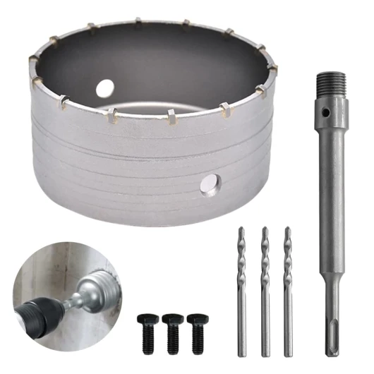 150mm Scie à Cloche Bi-Metal pour Carrelage Beton, Scies Cloches Carotteuse Trépan Beton, avec Adaptateur SDS Plus 220 mm et 3 Foret de Centrage 110 mm (150MM)