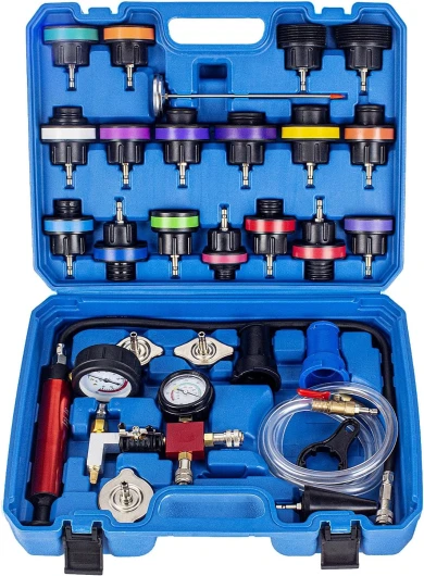 GOTLUCK 28PCS Testeur de SystèMe de Refroidissement,Kit de Remplissage à Vide du Liquide de Refroidissement avec SystèMe de Remplissage,Testeur de Pression de Radiateur Universel