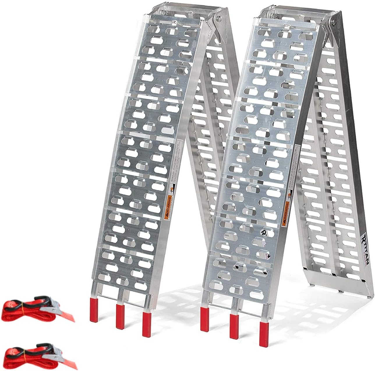 Gimisgu Lot de 2 rampes d'accès pliables en aluminium - Charge maximale de 680 kg - Pliables avec 2 sangles de serrage - Rail de chargement antidérapant - Pour moto, VTT, quad - Pour voiture