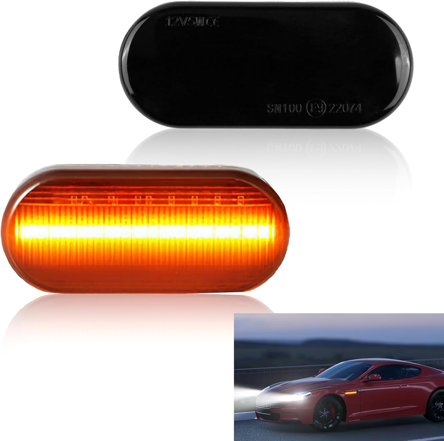 2 Pièces Clignotants Latéraux LED Dynamiques pour Golf, Jetta, Passat, Polo, Sharan, Clignotant Latéral LED Dynamique, Clignotant latéral dynamique LED Indicateur, Feux Indicateurs Fumés