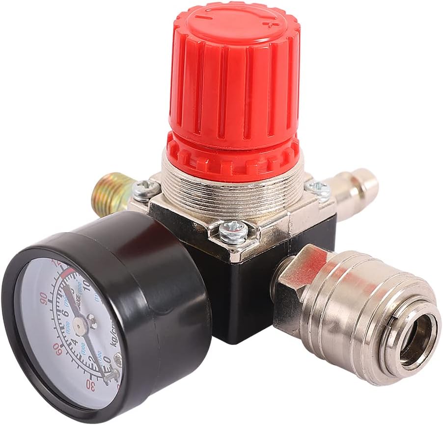 Régulateur de Pression du Compresseur d'air 1/4" Détendeur Pneumatique,Valve de Régulation de Pression Avec Raccord 180psi 12bar(Valve à quatre voie)