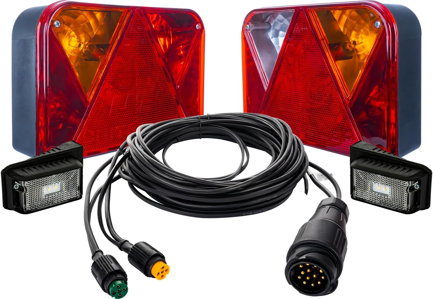 Feux Arriere Remorque - Kit Eclairage Remorque 13 Broches - Feu LED DPT 15 pour éclairage 12V et 24V - Câble Long 5,5 m