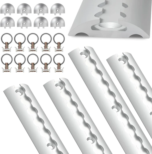 Jopassy Rail d'aviation 4 x 1 m en aluminium, rails d'arrimage ronds en forme semi-circulaire, kit de rails d'arrimage avec 10 anneaux de fixation pour rail d'arrimage aéronautique, 8 embouts de rail