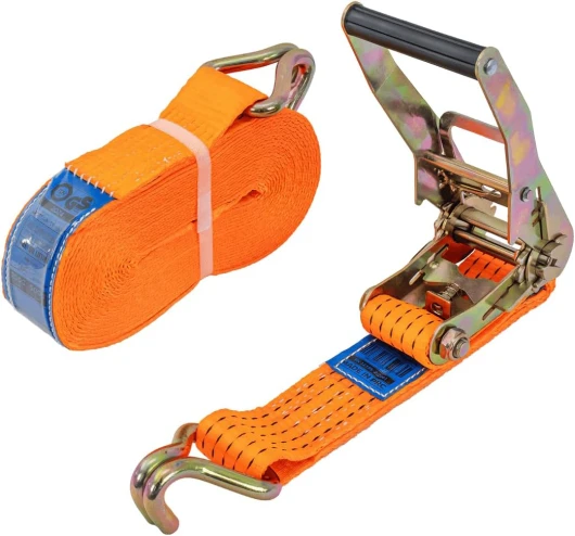 Sangle de Remorquage 10m x 50mm jusqu'à 5 t - Sangle d’arrimage de Camion avec Tendeur Ergonomique - LC 5000 daN, STF 300 daN, SHF 50 daN, Orange
