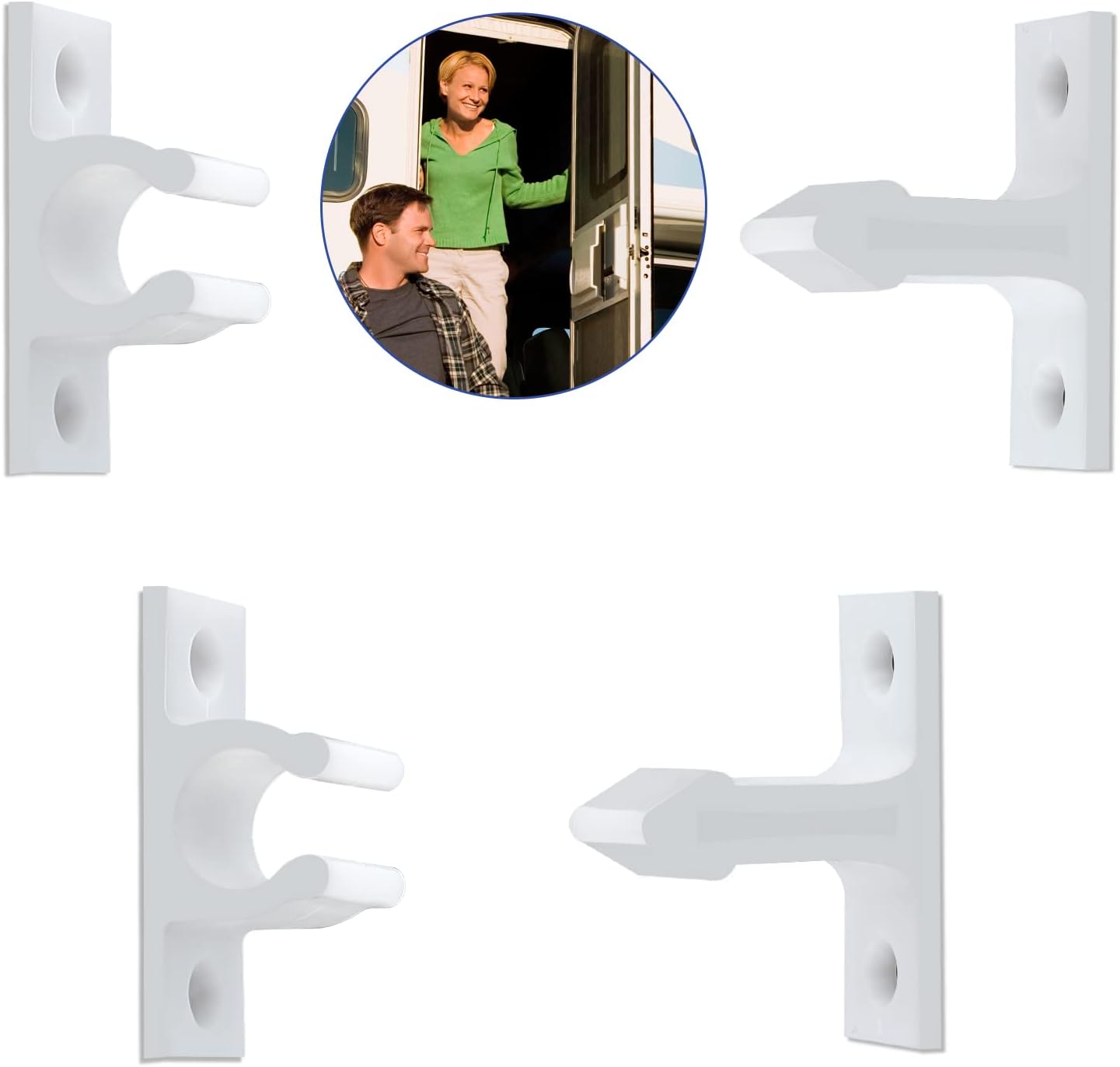 AIEX Lot de 2 Paires Loquets de Porte pour Caravane, Kit de Retenue de Porte Camping Car en Plastique Bloc Porte Camping Car Extérieur pour Caravanes, Camping-Cars, Volets, Armoires (Blanc)