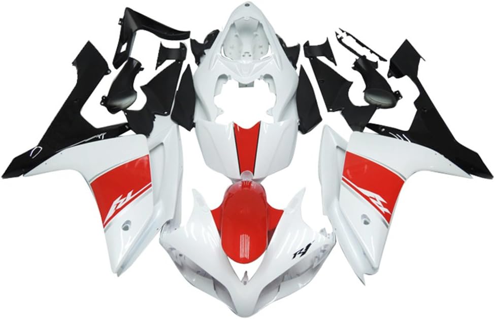 Kit complet de carénages de carrosserie en plastique ABS pour moto avec trou pré-percé pour Yamaha R1 2007-2008 (blanc, noir, rouge, 2007-2008)