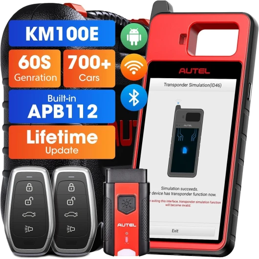 MaxiIM KM100E Programmateur Clé Voiture, 2024 Idem KM100X Amélioré de Autel IM508S IM608 Outil de programmation, 60S Génération de Clé, Lecture/Écriture/Clonage Puce Transpondeur, APB112 Intégré