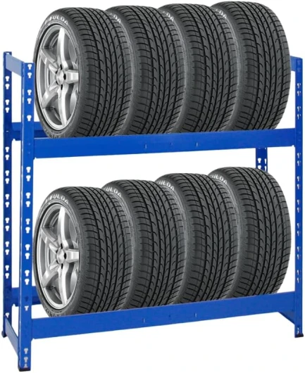 PROREGAL Étagère à pneus Tiger - HxLxP 100x110x35cm - Charge Max - 150kg - Jusqu'à 8 pneus - 2 Niveaux - Bleu - Porte-Pneu, Rack à pneus, rayonnage, Stockage, Rangement, Support, Atelier, Garage