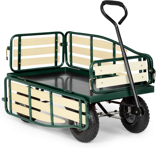 Waldbeck Ventura - Remorque de Transport à Main, Chariot de manutention carriole pour Jardin, travaux (Charge Max de 300 kg, Panneaux latéraux rabattables) Version 2020, Vert foncé