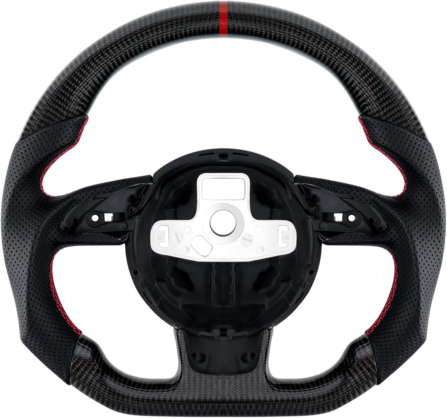 Acclcors Volant en fibre de carbone, oignée en cuir perforé pour les modèles équipés d'un volant d'origine à fond plat, pour Audi S3 S4 S5 RS3 RS4 RS5 RS6 2012-2016