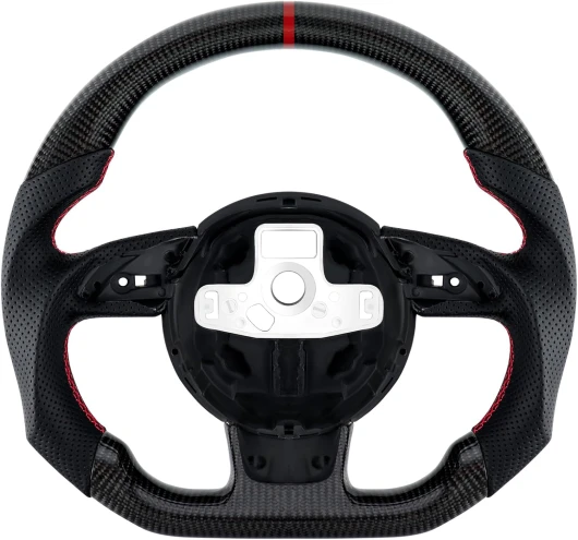Acclcors Volant en fibre de carbone, oignée en cuir perforé pour les modèles équipés d'un volant d'origine à fond plat, pour Audi S3 S4 S5 RS3 RS4 RS5 RS6 2012-2016