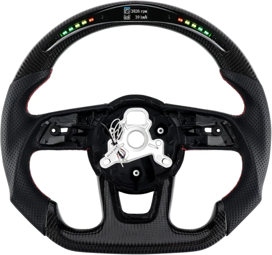 Acclcors Volant en fibre de carbone, Volant avec indicateur de changement de vitesse à LED, convient au volant d'origine à fond plat, pour Audi S3 S4 S5 RS3 RS4 RS5 RS6 2017-2020