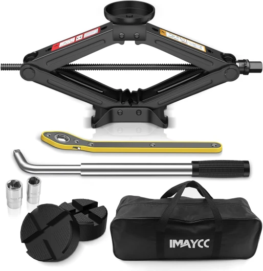 IMAYCC Cric Voiture 2.5T/2500kg, Universel Crique Voiture avec Tampon Caoutchouc, Portable Cric De Levage avec Clé pour Écrous De Roue, Kit d'urgence Automobile pour Voiture.