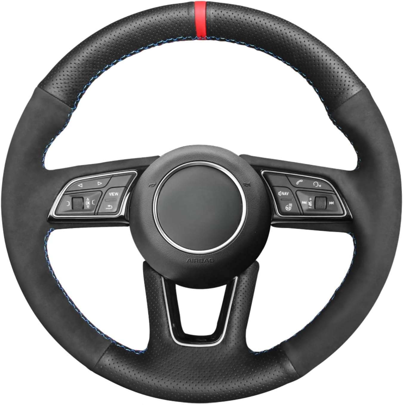 MEWANT Housse de volant en daim et cuir microfibre noir pour Audi A1 (8X) Sportback A3 (8V) A4 (B9) Avant A5 (F5) Q2