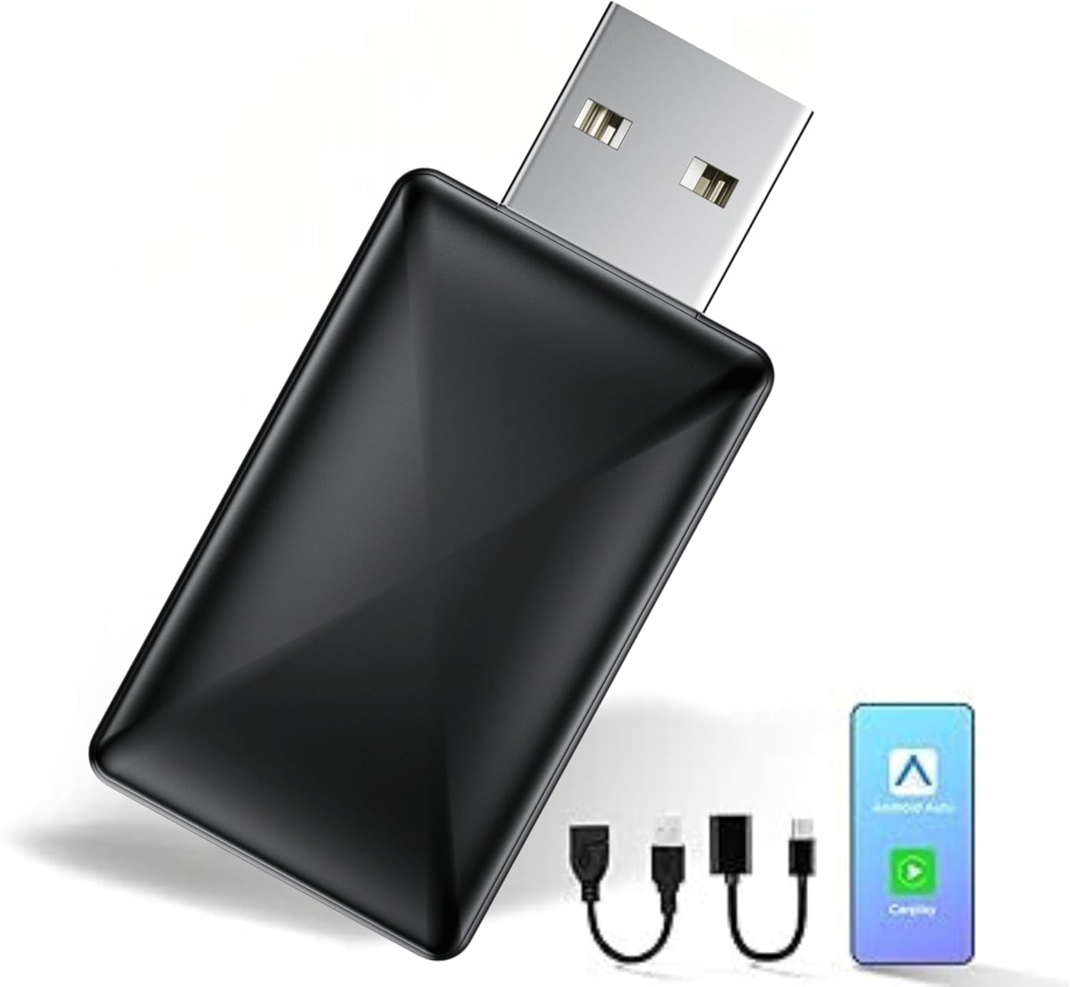 , Adaptateur 2 en 1 Carplay & Android Auto sans Fil, Convertit Android Auto/Carplay Filaire en sans Fil pour Les Voitures avec AA & Carplay, USB C/A, Noir - Ne Prend Pas de Place - (3.5 cm)